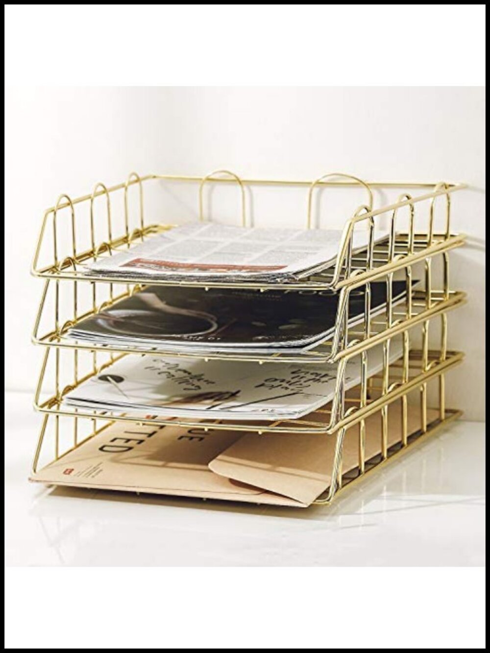 4-Tier Stackable Paper Tray Desk Organizer Metal File Sorter Office